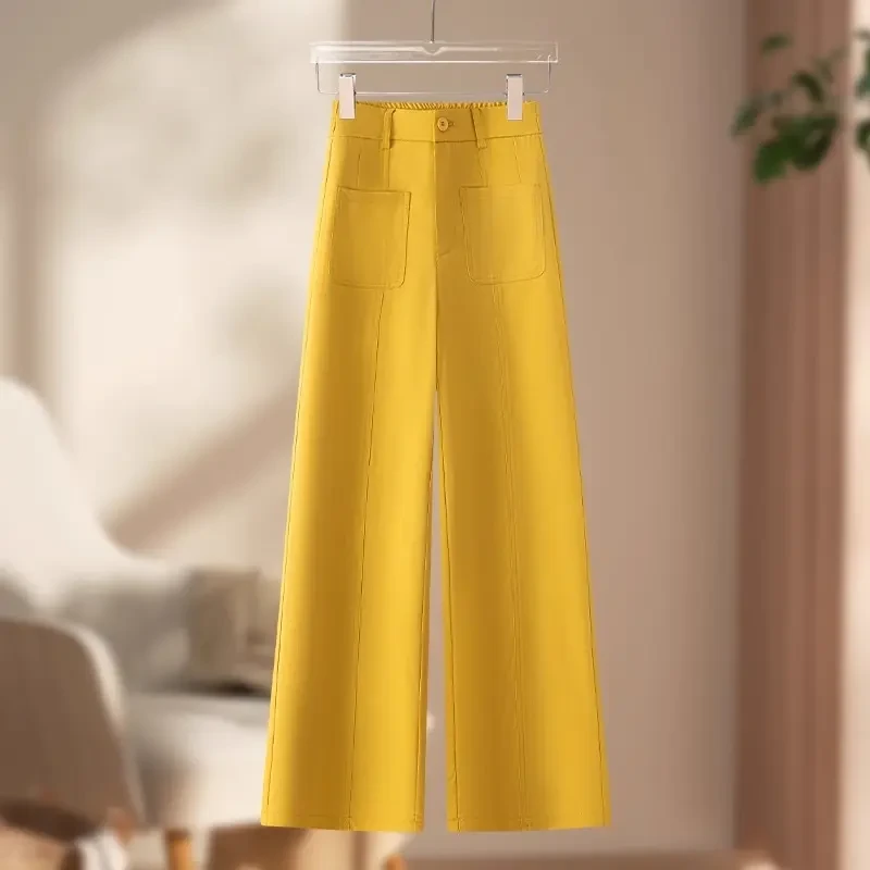 黄色天丝亚麻休闲裤女2025夏季新款高腰薄款防蚊棉麻凉凉阔腿裤子