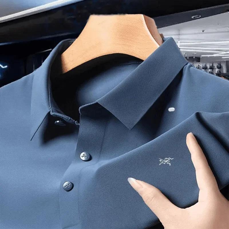 奥莱折扣新款冰丝polo衫男士短袖T恤刺绣鸟夏季高端桑蚕丝高档T恤