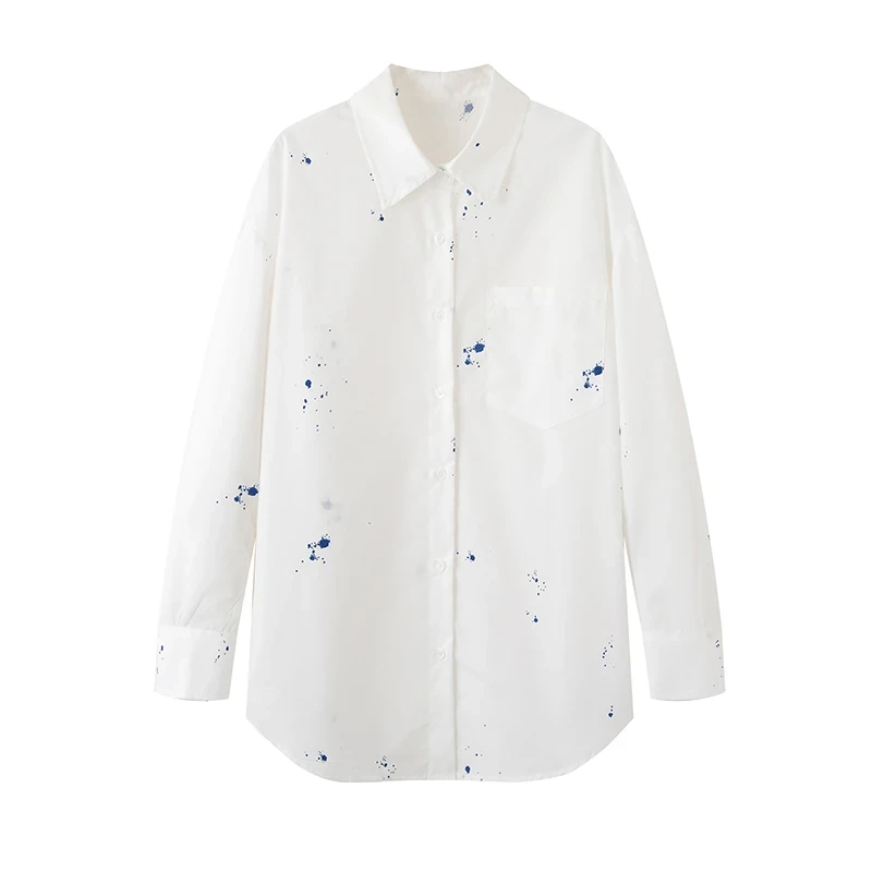 MM商场同款2025秋季新款麦檬胧泼墨白色百搭衬衫宽松上衣女1281