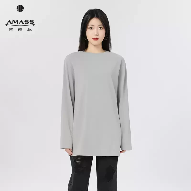 AMASS/阿玛施新款简约百搭圆领舒适休闲纯色长袖T恤内搭女530189