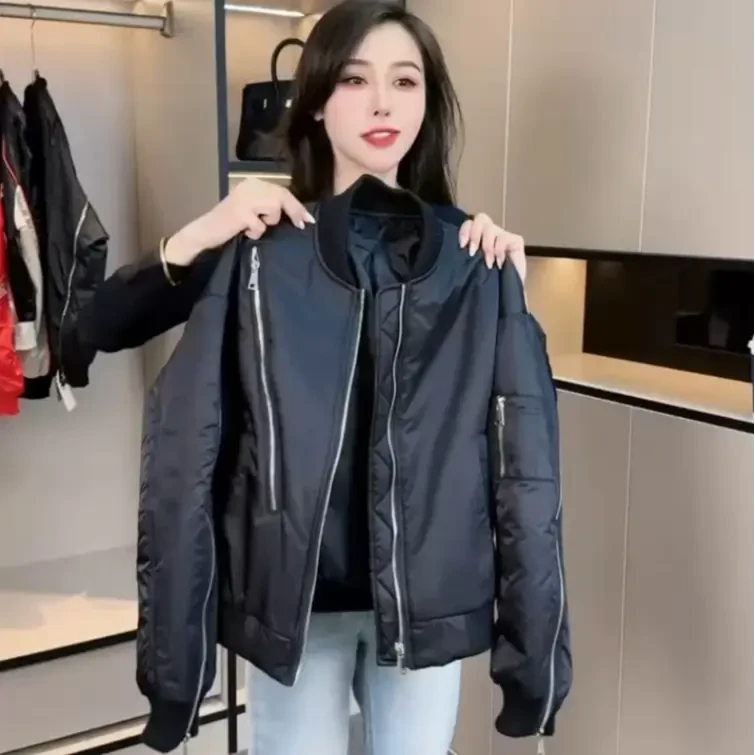 黑色棒球服外套女2025春秋新款小个子立领美式洋气飞行员夹克上衣