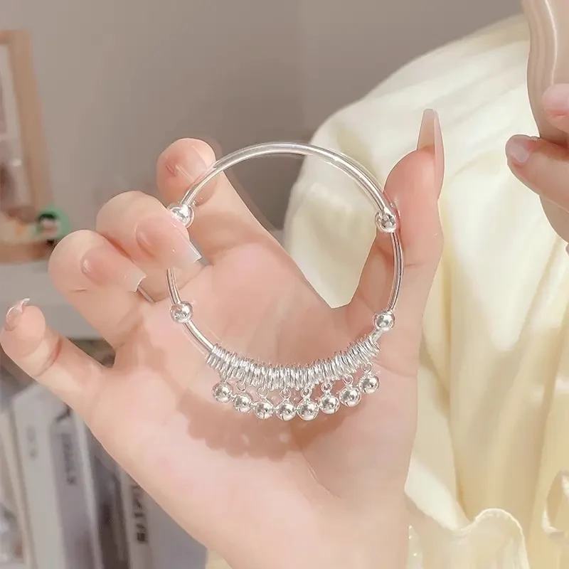 足银手镯 苗疆少女铃铛足银999实心手镯新中式民族风手饰女