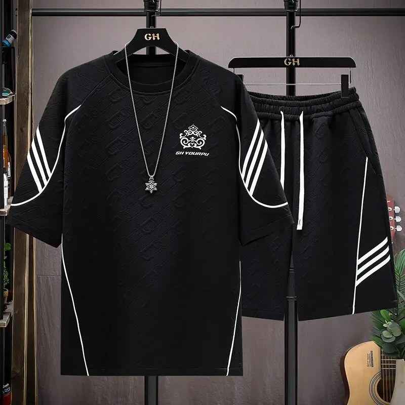 时尚休闲运动套装男士夏季潮牌潮流青少年短袖T恤宽松五分短裤