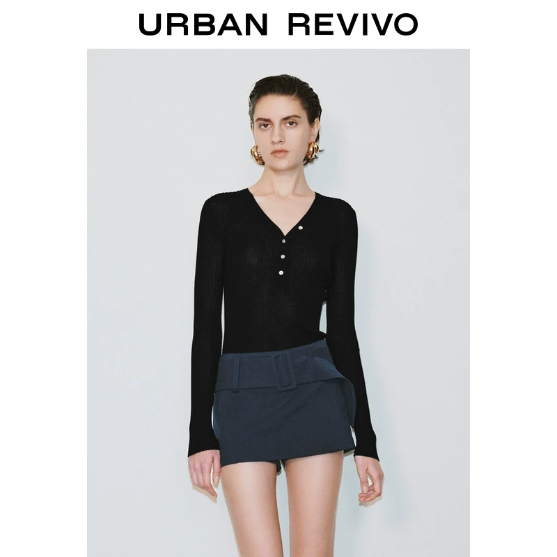 UR2025秋季新款女装魅力氛围感修身V领长袖针织衫UWG950069