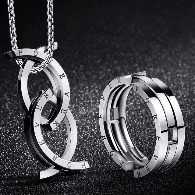 亲嘴鱼可变形钛钢男士项链戒指潮配饰高级设复古土星珍珠项链竹节