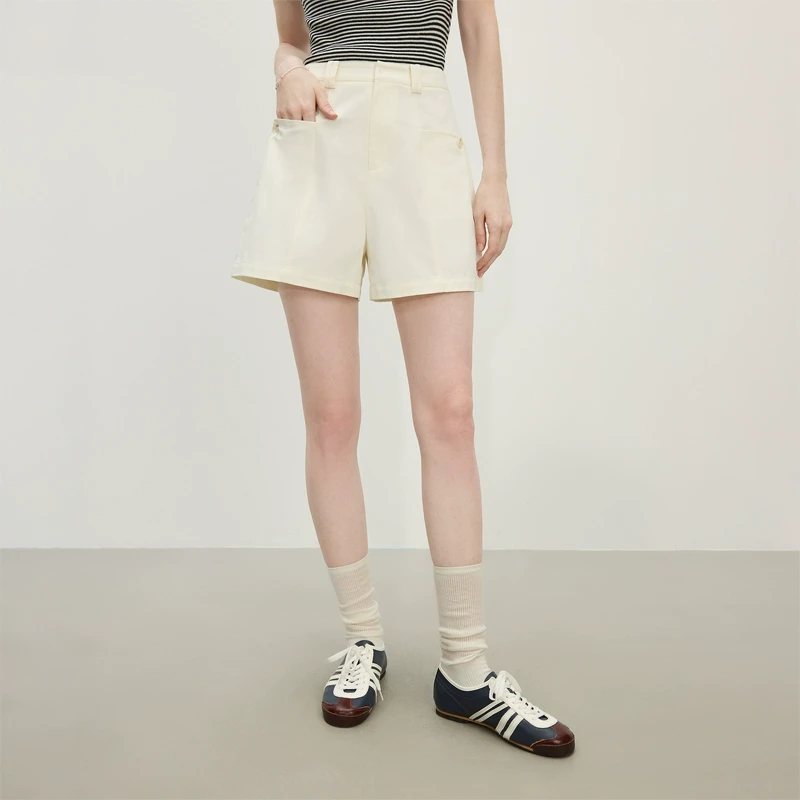 范思蓝恩纯棉夏季休闲短裤女新款宽松百搭外穿通勤裤子25FS12472