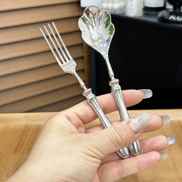 18/10不锈钢ins法式轻奢复古罗马柱冰激凌甜品勺水果叉