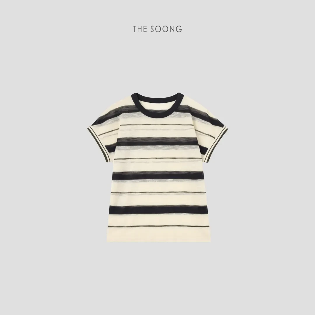 THESOONG|"简约出彩"经典设计感减龄撞色条纹圆领针织衫HWTX6896