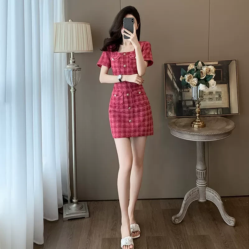 夏季御姐轻奢名媛千金风裙子女小个子气质修身小香风连衣裙高级感