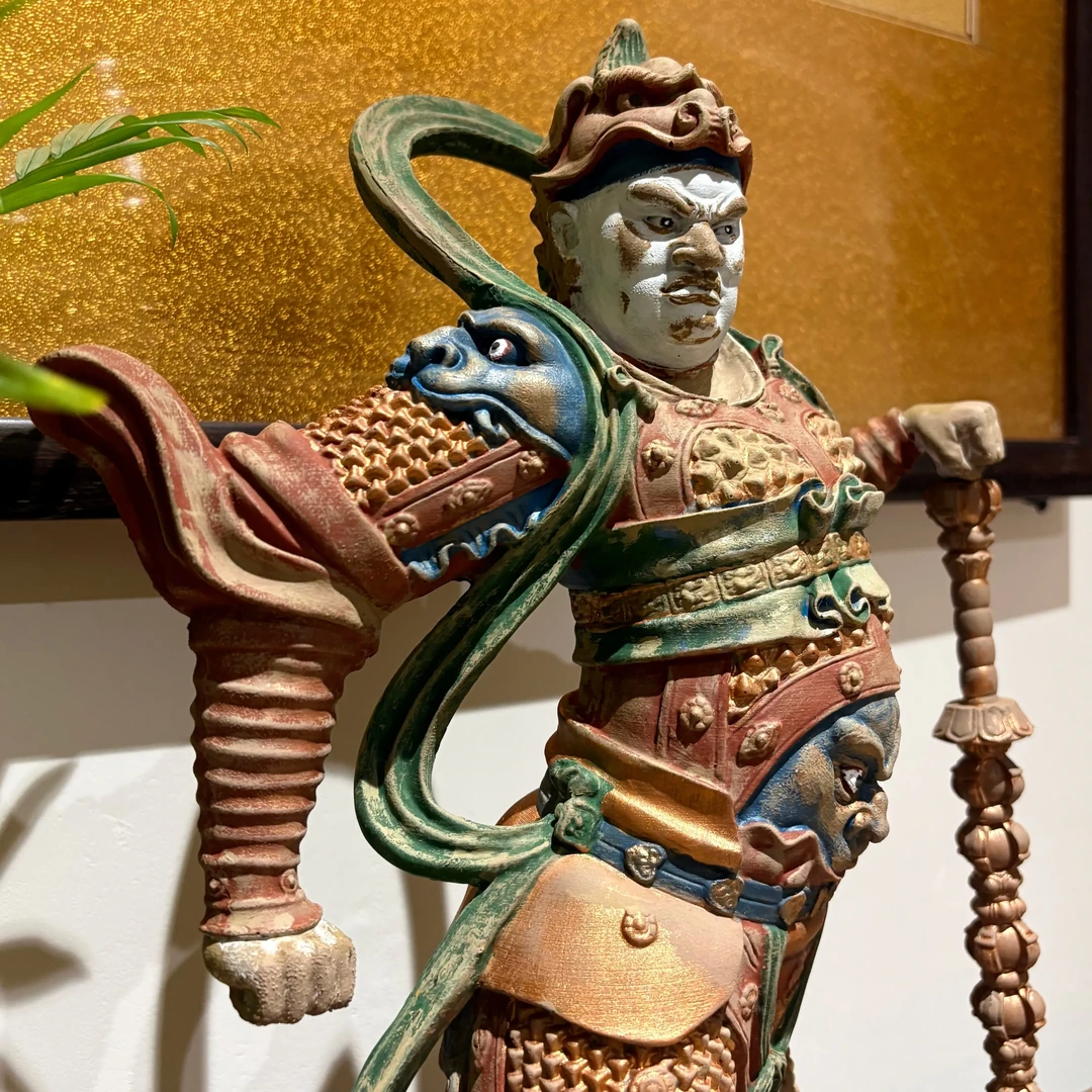 手工彩绘韦陀护法金刚怒目佛造像室内家用装饰摆件