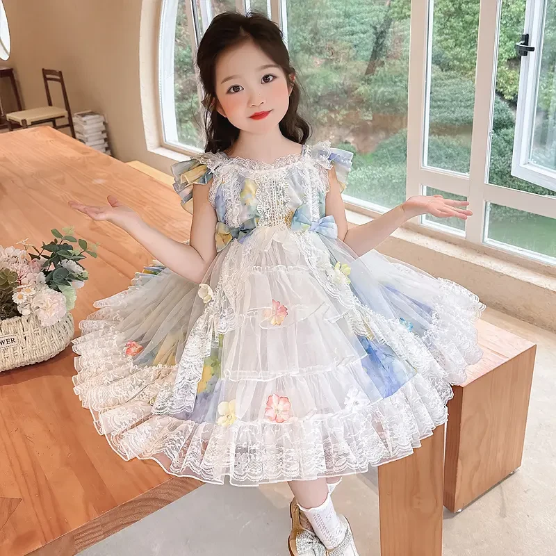 女童洛丽塔公主裙无袖吊带裙连衣裙花仙子裙子绿色夏装生日礼服