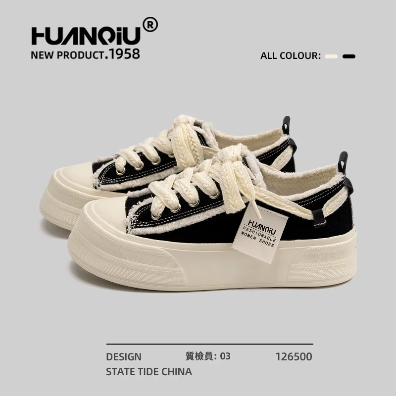 环球帆布鞋女春季2025新款厚底板鞋女chic港味百搭小众运动休闲鞋