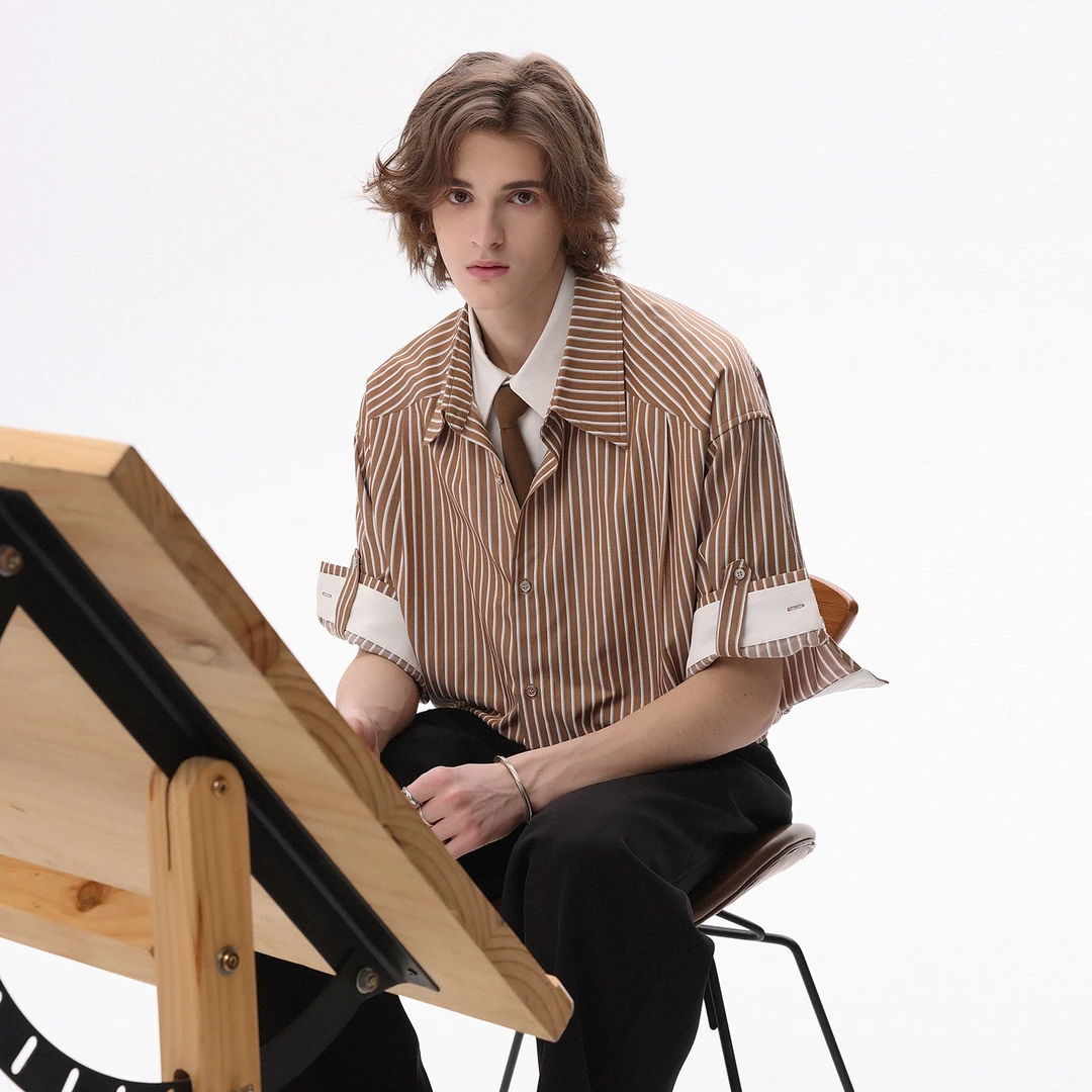 CHOR条纹衬衫长袖新款男士商务休闲修身高端老钱风格衣服男衬衣