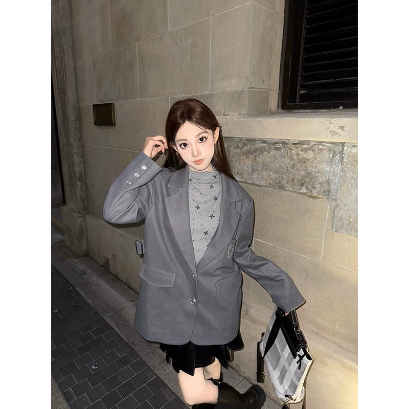 KEIKO 法式气质西装穿搭两件套25春夏格雷系休闲小西服+半身裙套