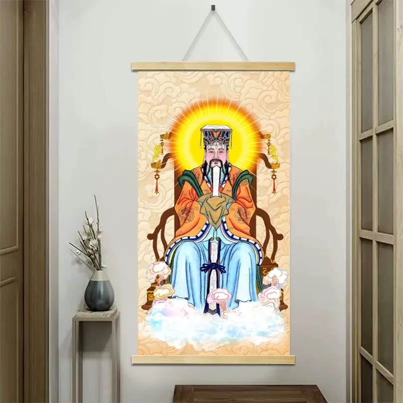 (玉皇大帝王母娘娘)现代挂轴装饰画家居玄关办公室客厅卷轴画