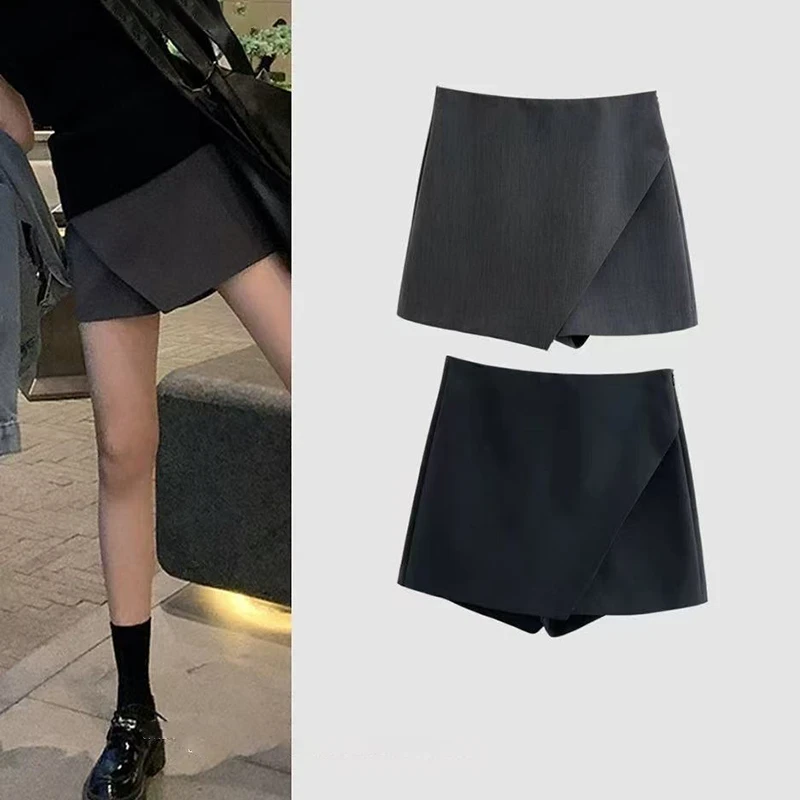 2025新款不规则高腰显瘦半身裙裤女春夏显瘦遮肚子学院风西装短裤