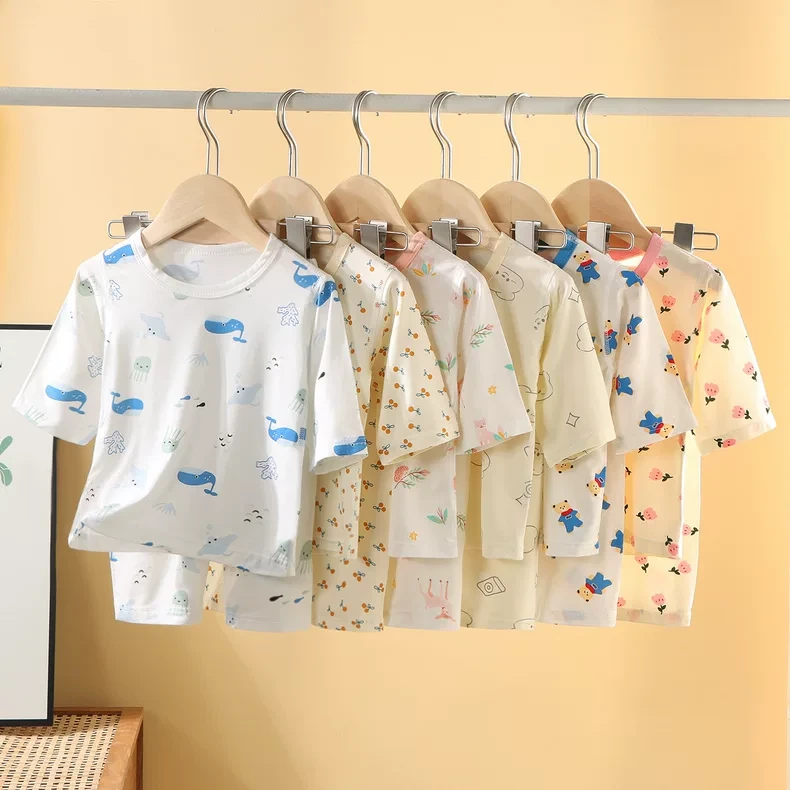 儿童家居服套装男童女童睡衣简约7A抗菌空调服薄款儿童睡衣夏季装