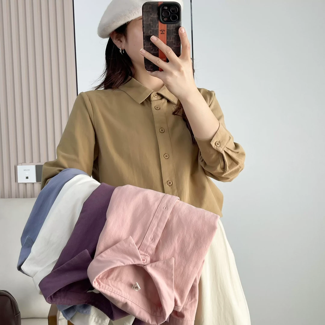 2024春秋新款韩版宽松显瘦百搭磨毛衬衫女设计感小众长袖衬衣上衣