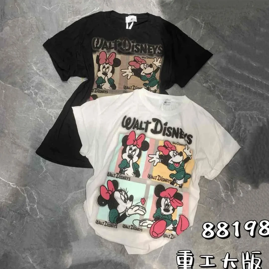 【大牌姐】新款88198烫钻四格卡通米奇宽松显瘦短袖T恤女休闲百搭