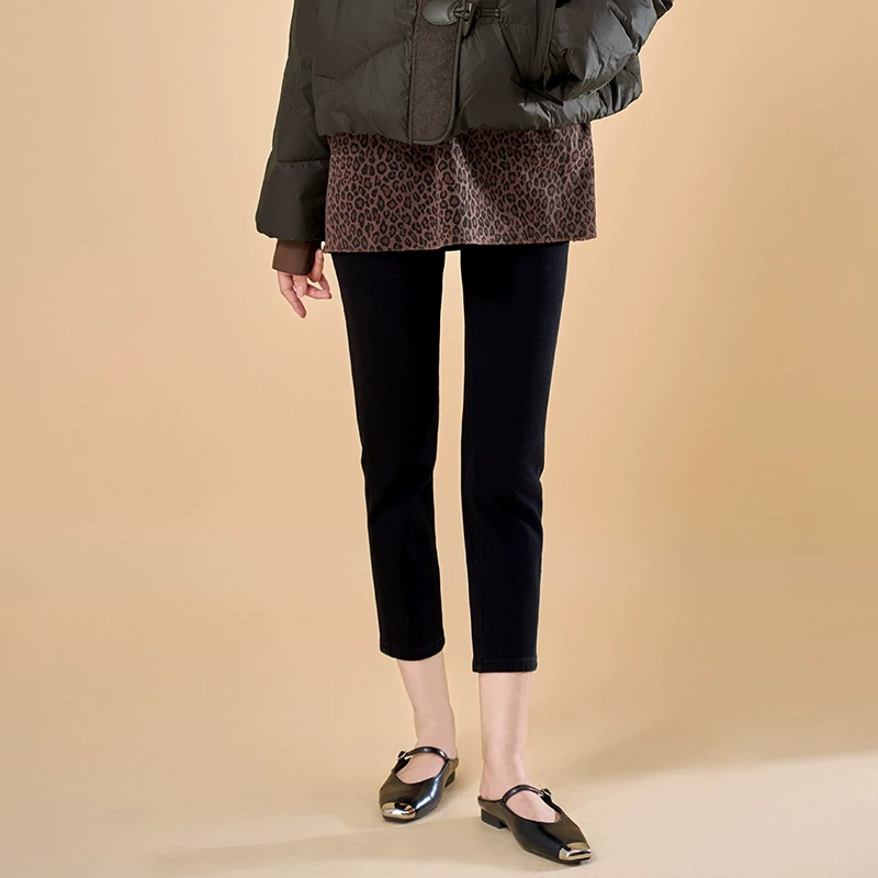 DaveDean秋冬烟管裤直筒黑色休闲高腰九分牛仔裤子2024新款11855