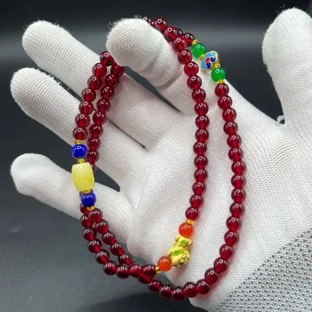 手链 手链 酒红多圈叠戴祥云配饰手链