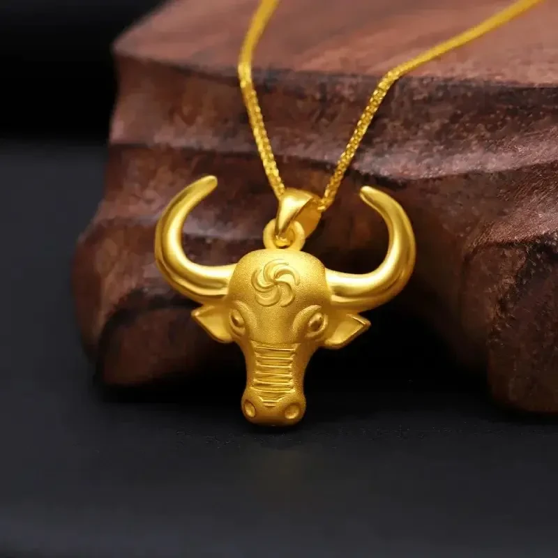 铜合金吊坠 新款高颜值黄金色大角牛吊坠男女款属牛牛头项链挂件