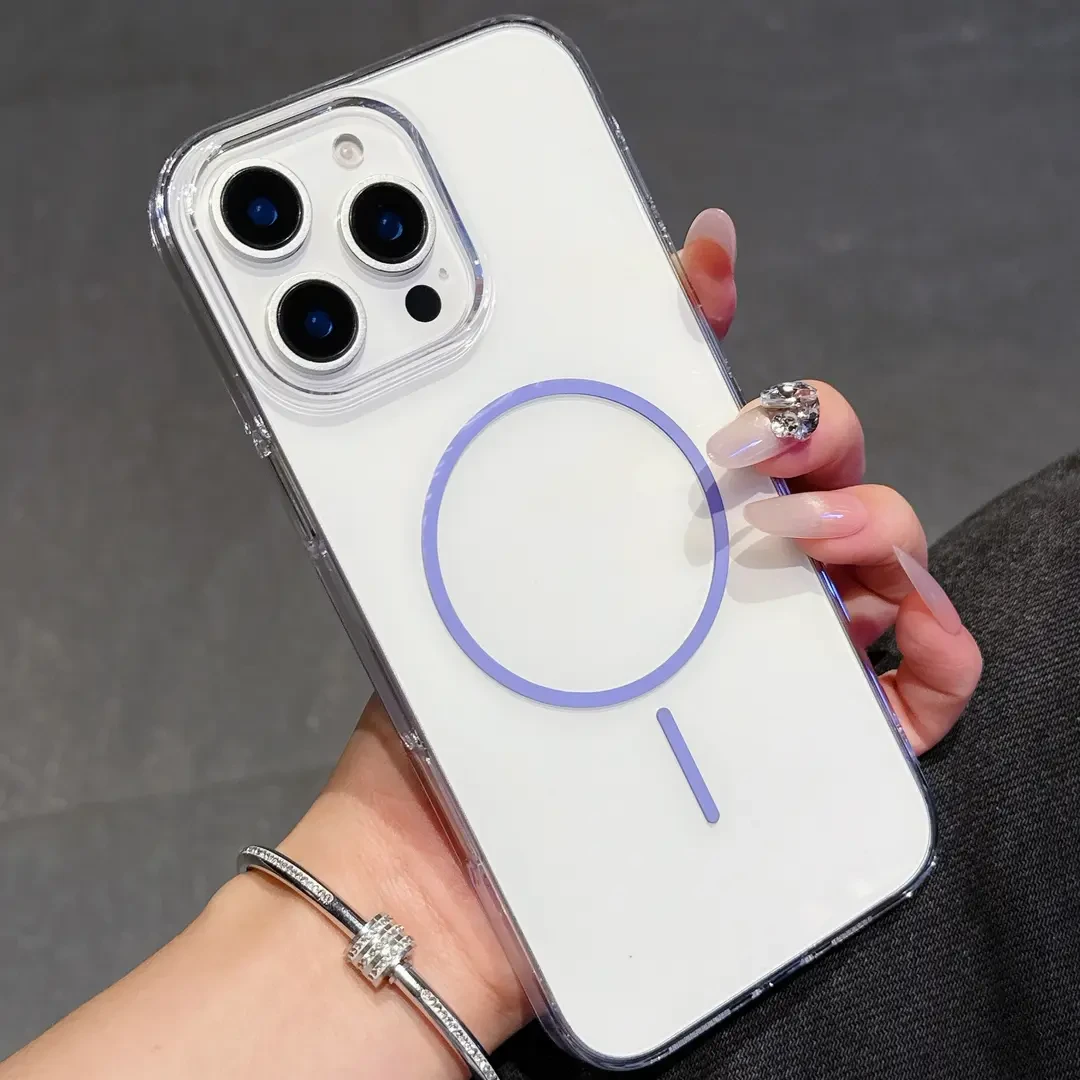 适用苹果16promax手机壳磁吸细圈大孔iPhone15pro/13高透保护套