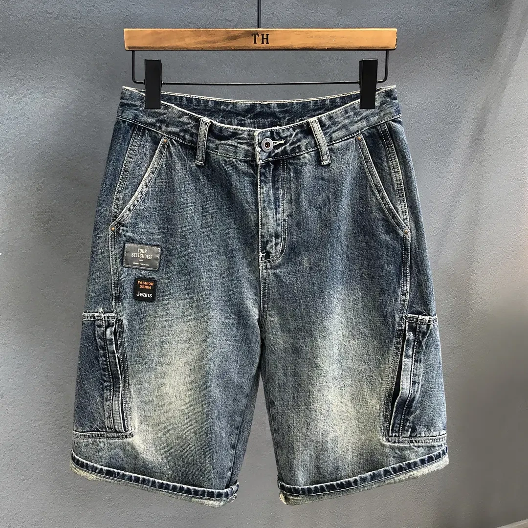 Cebrodz水洗弹力牛仔短裤男夏季五分裤宽松直筒美式裤子