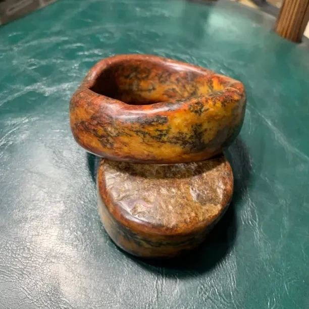 河磨玉火燎皮天地皮黄白肉洗净草花手镯60圈口