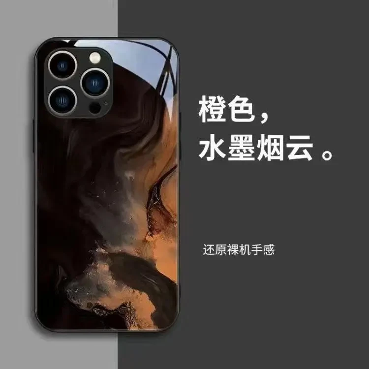 橙色云层适用iPhone16/15promax玻璃手机壳iPhone14/13套12小众
