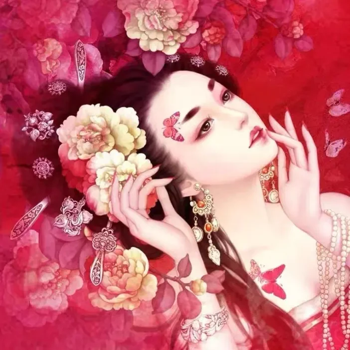 70大格纯手工绣好的十字绣成品90001唐朝侍女国色天香挂画