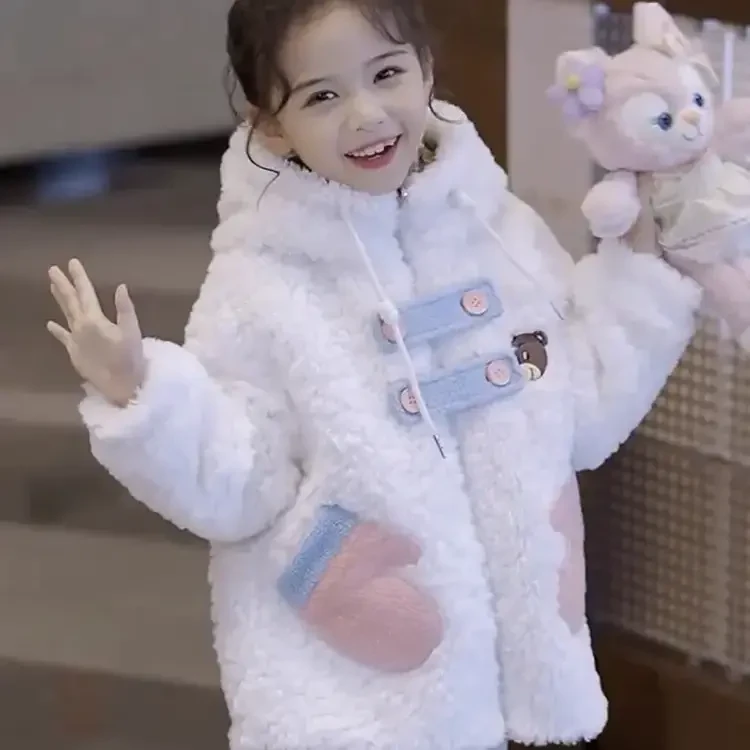 女童夹棉外套秋冬2025新款儿童冬装双面穿衣服女孩加厚毛毛衣洋气