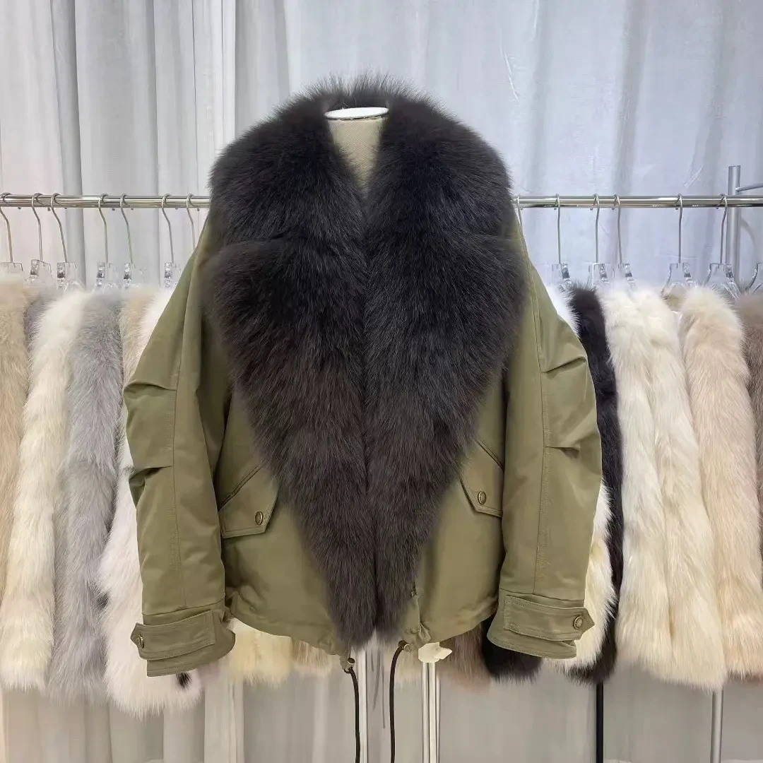 狐狸毛领可拆卸派克服女韩版加厚宽松工装休闲皮草外套冬