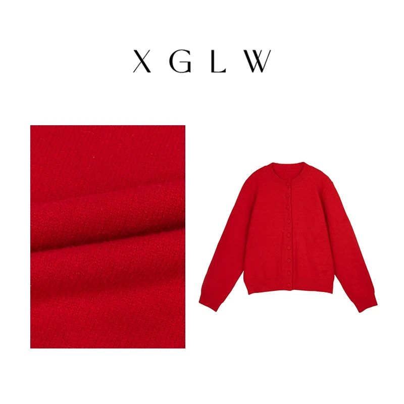 【高丽娃推荐】醒春集~胖MM大码显瘦百搭宽松红色针织开衫P4A0043