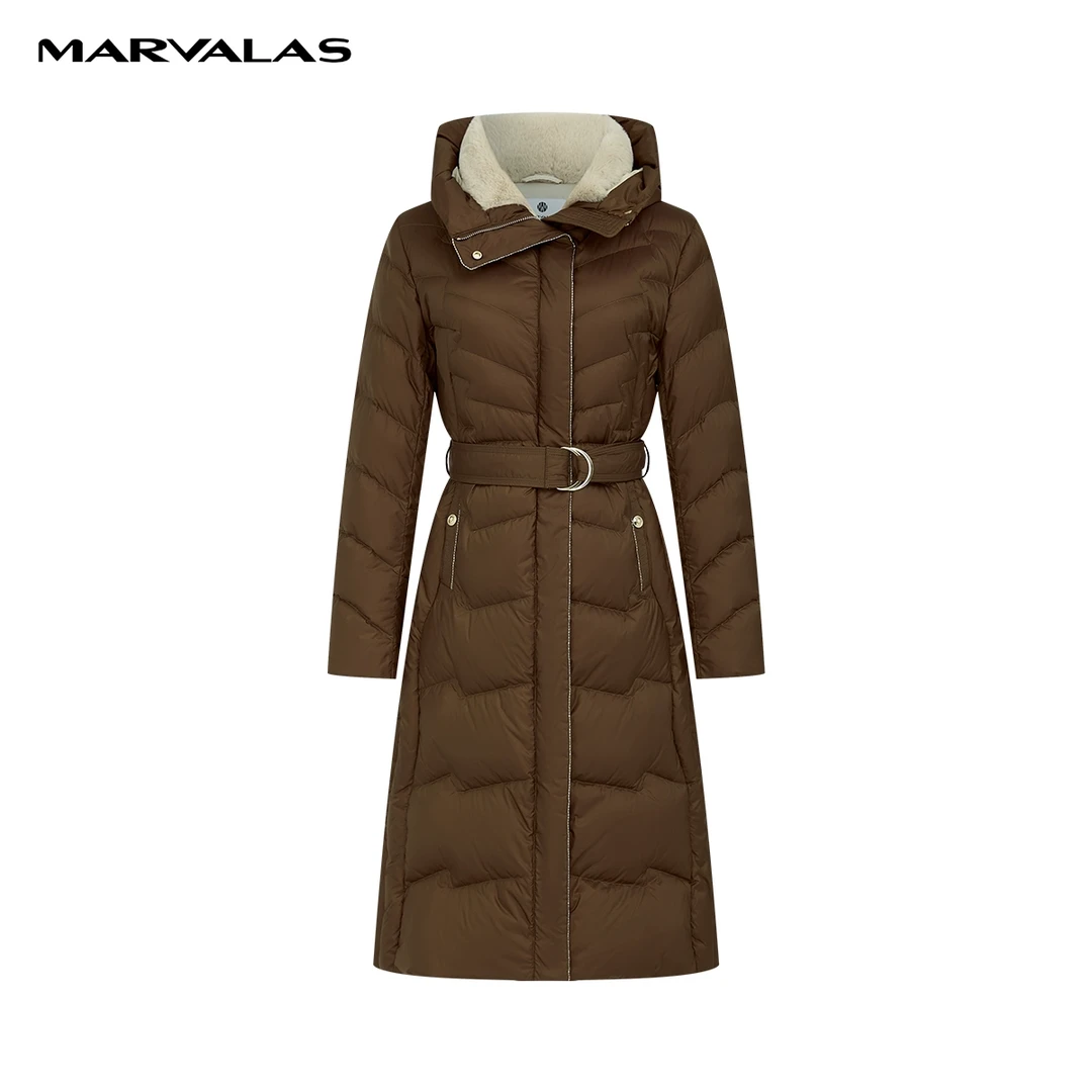 【羊羊专属】曼德诗长款羽绒服2023新款连帽毛领保暖外套M427307439