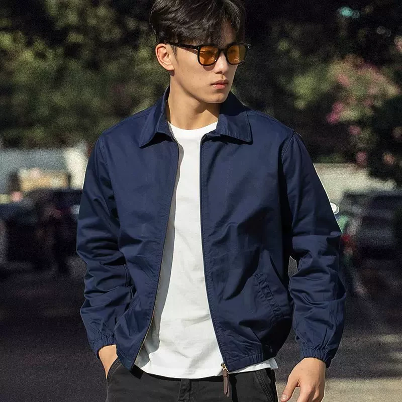 美式复古2025秋季通勤经典纯棉翻领上衣外套运动户外休闲男士夹克