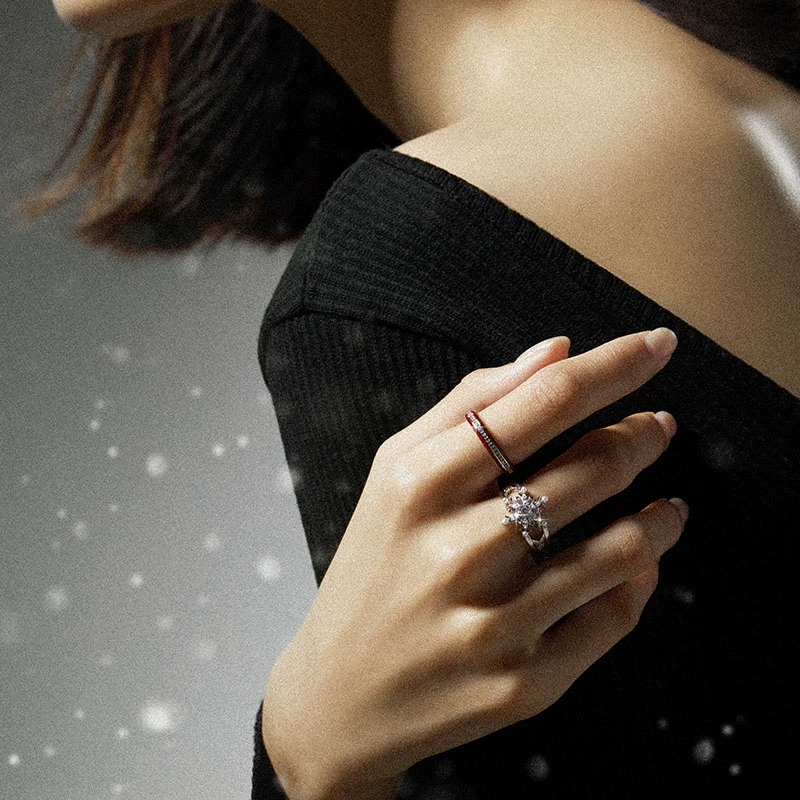 RiotLILY/艾特里里 铁合金大理石戒指 冬日序曲系列雪花组合戒