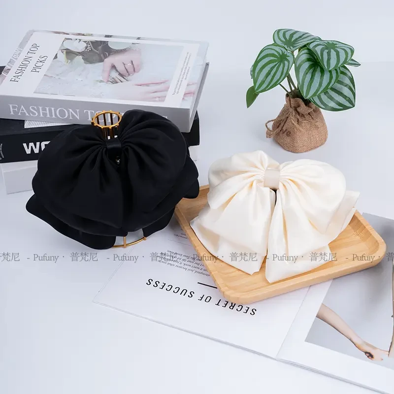 气质百搭法式高级质感后脑勺鲨鱼夹缎面蝴蝶结发夹花苞抓夹