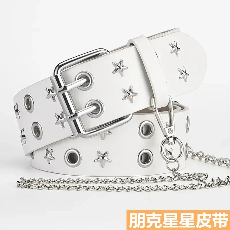 2025年新款男女宽星星腰带辣妹朋克风双排孔装饰美式牛仔裤皮带潮