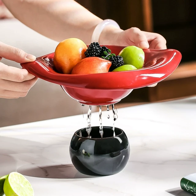 云朵水果盘客厅家用陶瓷果盘可沥水高端零食盘水果篮洗水果沥水篮