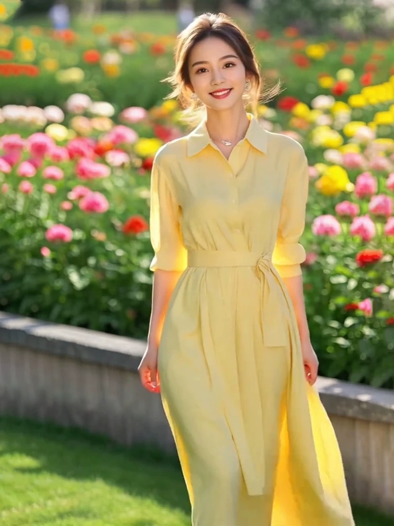 韩版时尚气质优雅衬衫连衣裙女2025早春新款温柔减龄休闲长裙子潮