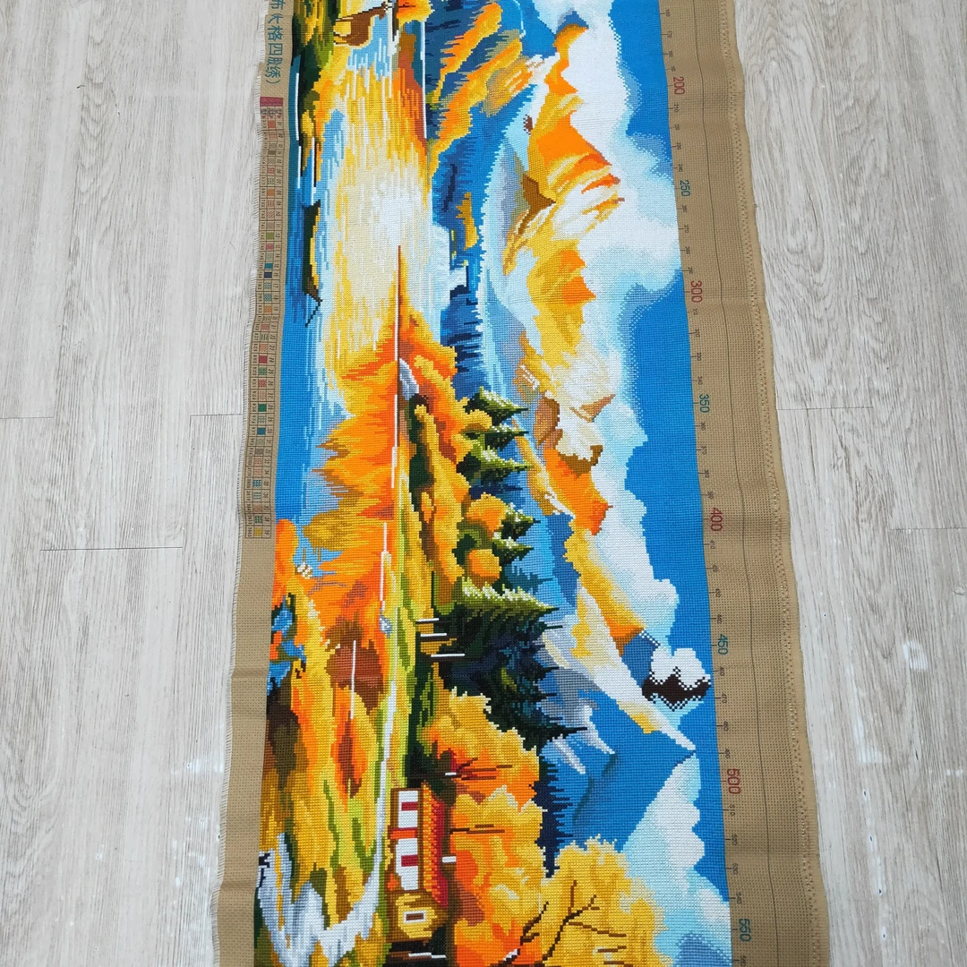 新款背靠金山十字绣成品170*60