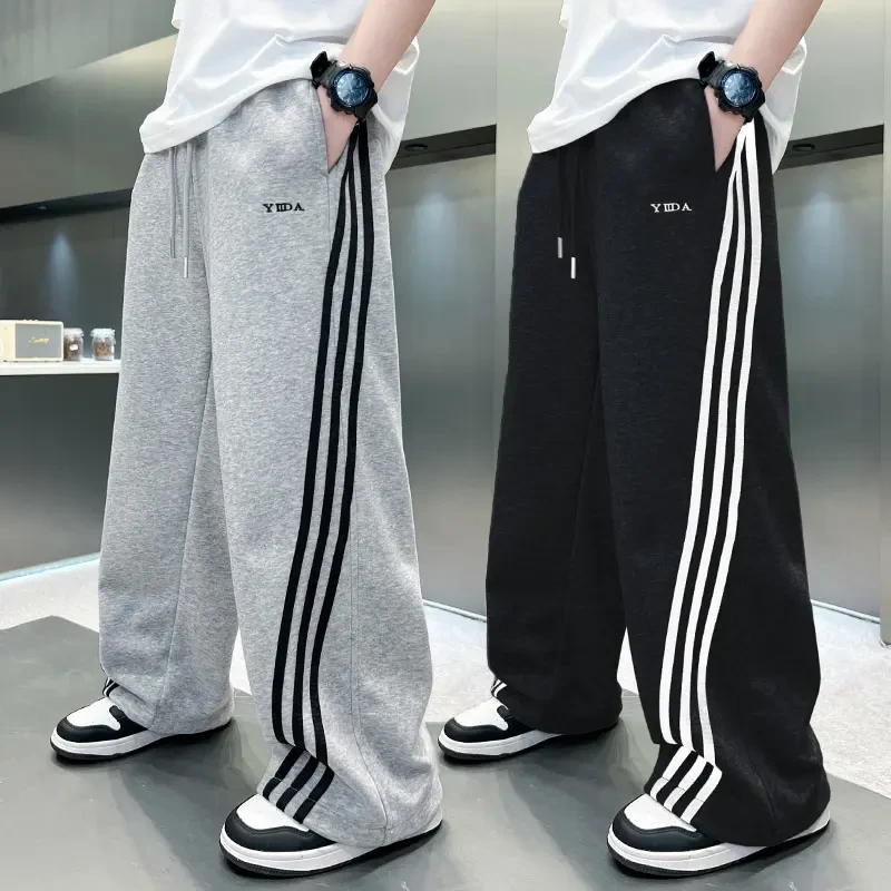 男童春夏薄款宽松休闲裤2025新款中大童条纹直筒裤男孩运动裤初夏