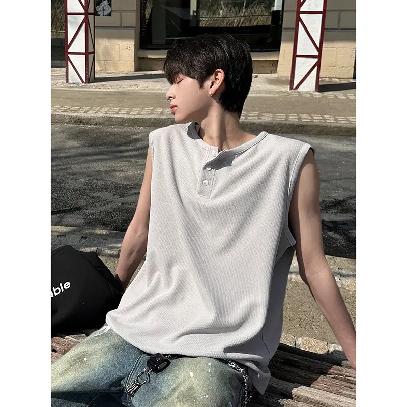 亨利领重磅无袖T恤坎肩背心男夏季美式街头潮牌运动篮球汗衫马甲