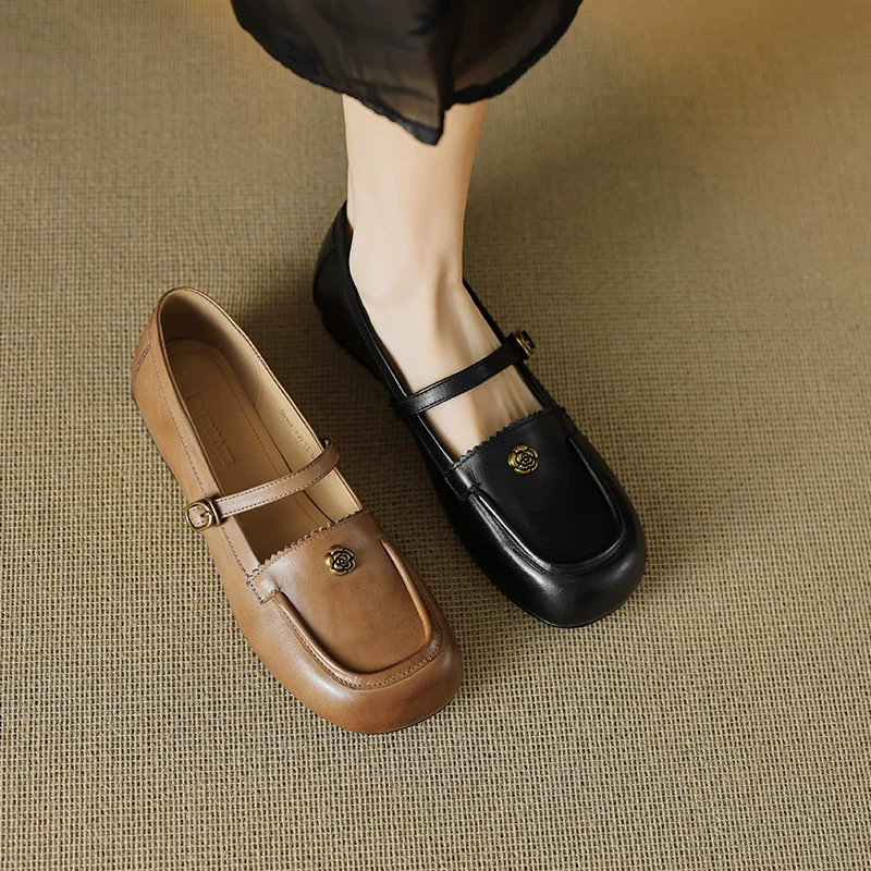 牛皮版~玛丽珍鞋女真皮平底单鞋舒适软底学院风乐福鞋复古小皮鞋