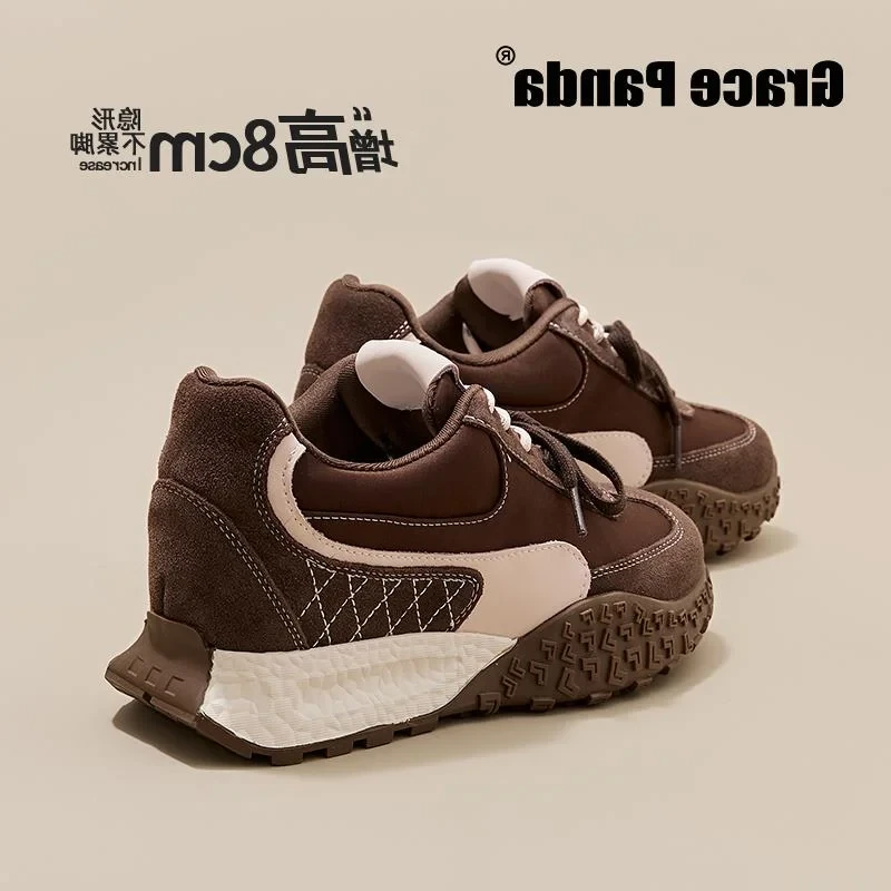 香港DR2025新款粉咖色双鞋带阿甘鞋内增高8CM厚底复古休闲女鞋春