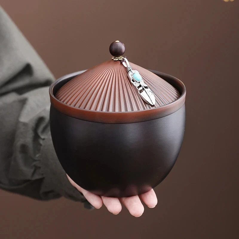 复古带盖紫陶茶渣缸大容量家用废水桶烟灰缸手工茶道器具中式茶桌