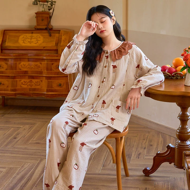 月子服春秋产后纯棉纱布透气哺乳家居服待产夏薄款孕妇睡衣M8936