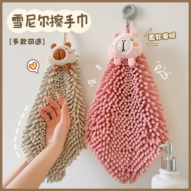 可挂式雪尼尔擦手毛巾厨房加厚吸水速干卫生间卡通高颜值搽手布帕