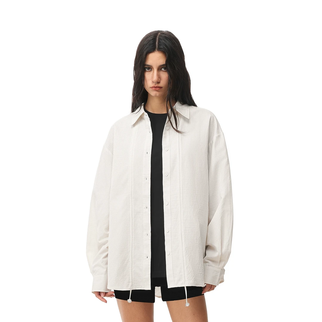 FDR官方店 机理面料可调节抽褶衬衫男女春季宽松情侣装长袖衬衣